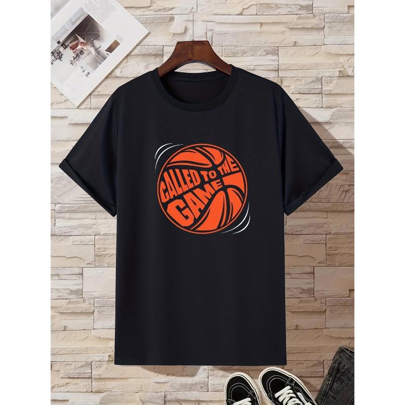 

European Size Men s Trendy T-shirt Round Neck Casual Clothing With Basketball Printing For Summer 4XL чорний