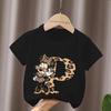 Mouse Leopard Letter A B C Name Print Unisex Women Tops Kids Tshirt Clothes Black Short Sleeve Black T Shirt
