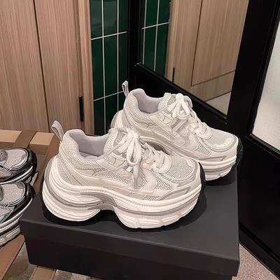Thick-soled Paris Daddy Shoes Women's 2025 Summer New Soft Leather Mesh Small Man Height Increase Breathable Mesh Casual Sports Shoes