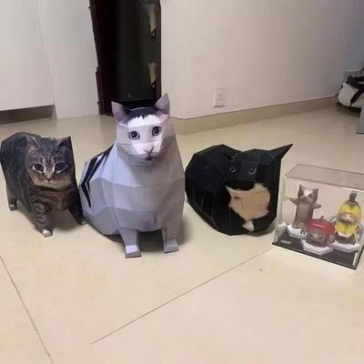 1SET Cat Paper Model, Cat Doubt, Cat 3D Origami, Rotating Cat, Gifts, Cute Decorations [origami Material Package] + Scissors + Double-sided Tape