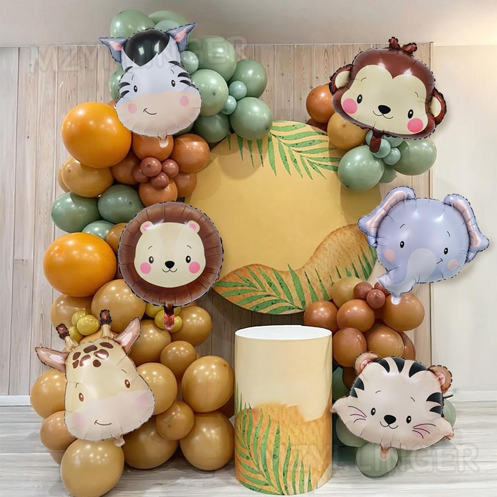 6pcs Cartoon Matte Animal Aluminum Film Balloon Tiger Lion Elephant Giraffe Balloon Forest Theme Party Birthday Party Decoration