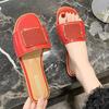 Korean Version of Square Head Flat Bottom Slippers Outer Wear 2025 Summer New One-character Casual and Comfortable Skirt Explosion Dopamine