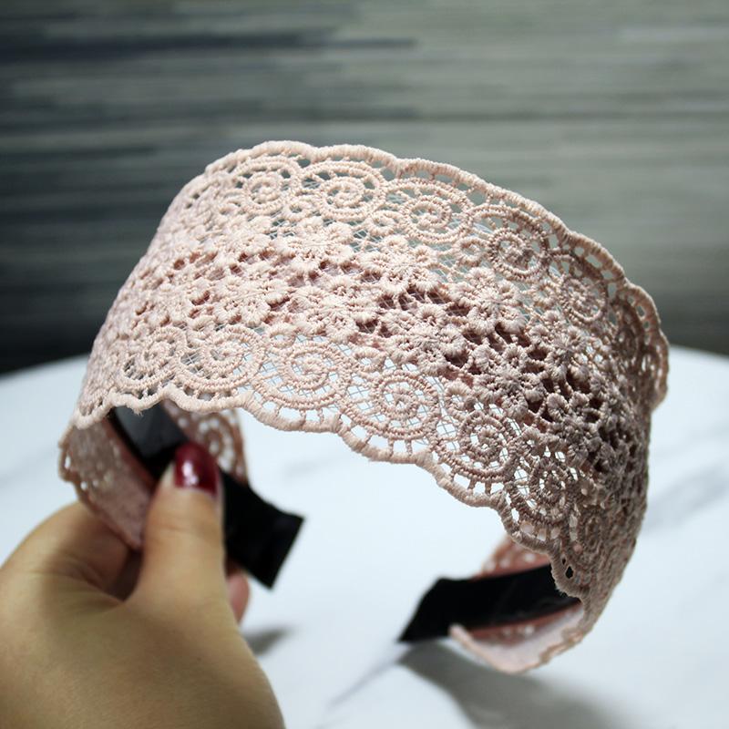 Lystrfac Vintage Wide Flower Lace Headband for Women Hairband Ladies Hair Loop Fabric Lace Female Hair Accessories