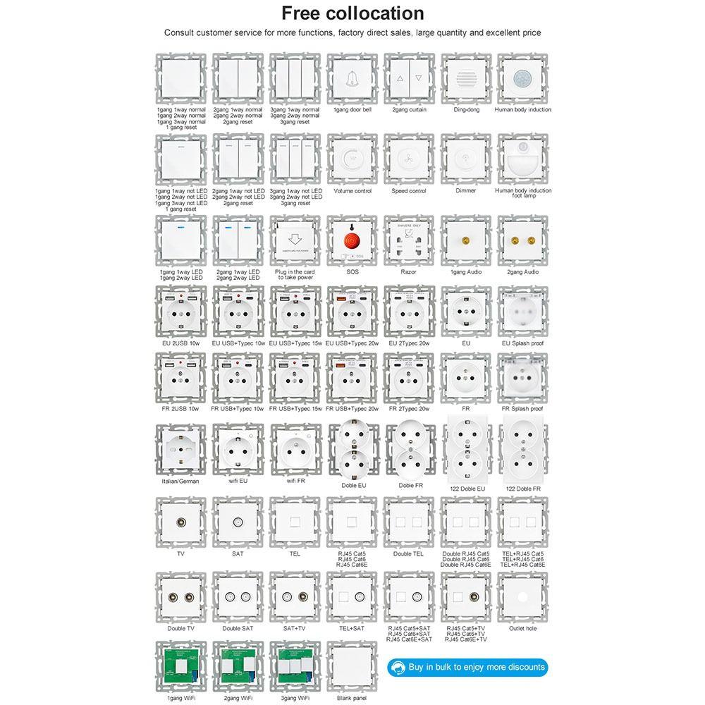 1Pcs 220V 16A 250V Modular Sockets And Switches  for Free Combination Electrical Outlet Module