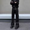 American retro original cow embroidered black jeans men's and women's niche splicing cleanfit versatile straight trousers
