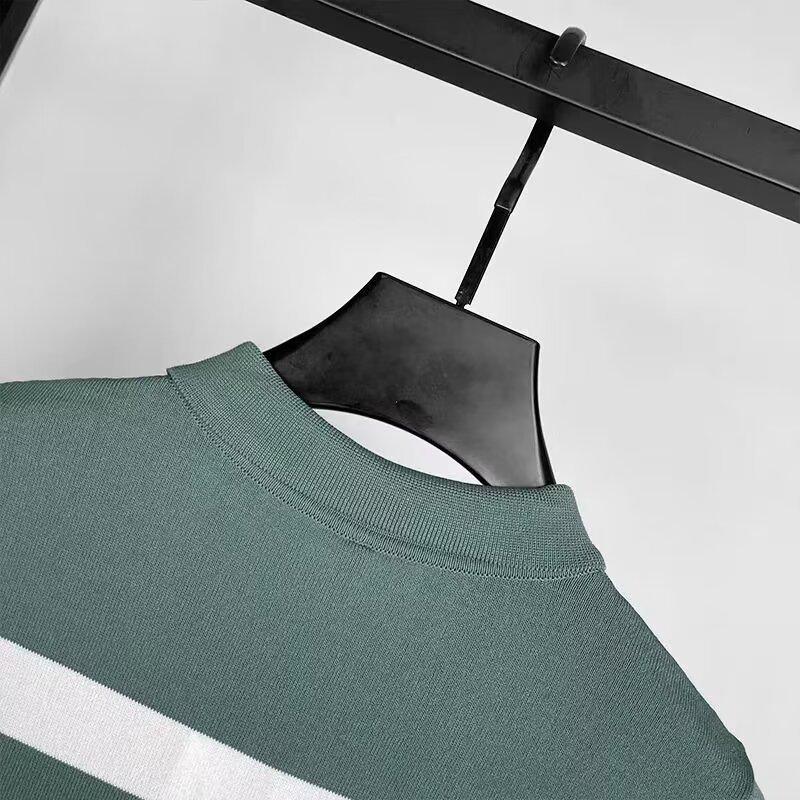 Herren Sommer Slim Gestreiftes Kurzarm-Poloshirt - Trendiges, lässiges Strick-T-Shirt mit Revers in Kontrastfarbe