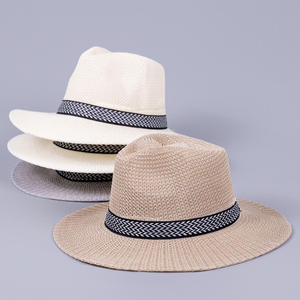

Men s summer visor straw hat middle-aged and elderly top hat letter knitted hat fishing wide-brimmed hat summer women s hat 58cm (random color)