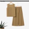 ZANZEA Women Sleeveless Vest Tops and Cropped Pants Summer Two Piece Suit Sets