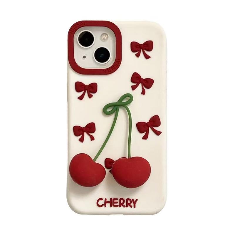 

Ins 3D Cherry Soft Silicone Phone Case For iPhone Air 13 14 15 16 17 Pro Max Cute Shockproof Back Cover Shell iPhone 13 Pro