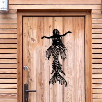 1pc Metal Mermaid Mural Decoration, Metal Mermaid Anchor Outdoor Sculpture Iron Mermaid Anchor Outdoor Garden Patio Decoration