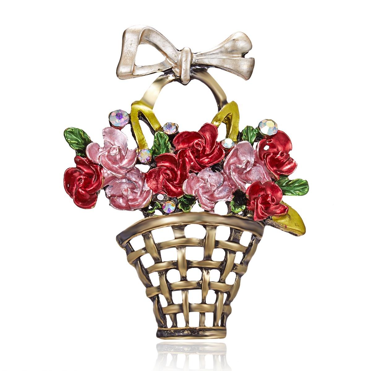 

Elegant Rhinestone Flower Basket Brooches For Women Men Vintage Classic Hollow Bowknot Basket Floral Pins Wedding Party Jewelry
