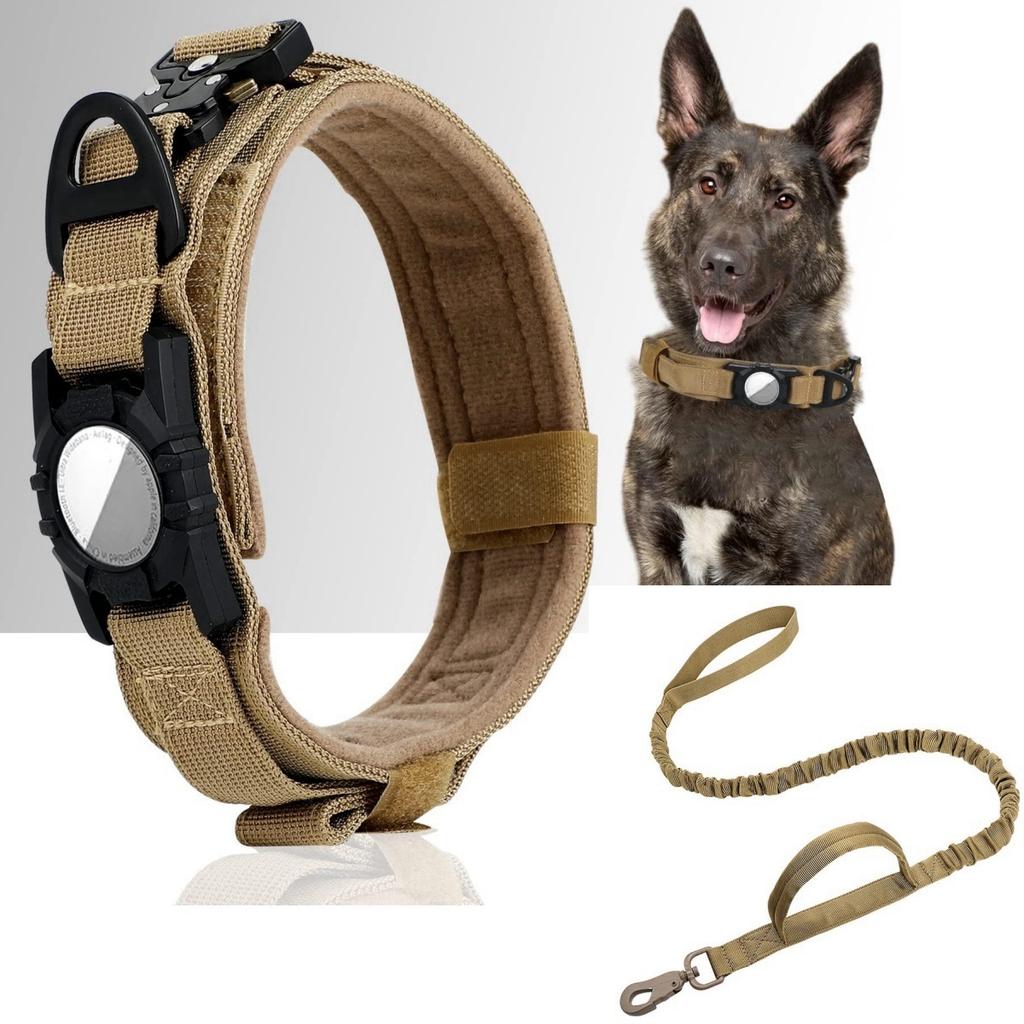 Adjustable with AirTag Holder Tactical Dog Collar, Comfortable Padded and Handle Metal Buckle GPS Collar for Medium Large Dogs