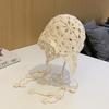 Korean Style Hollow Pullover Hat Breathable Brimless Tassel Cap Crochet Knitted Hats  Autumn