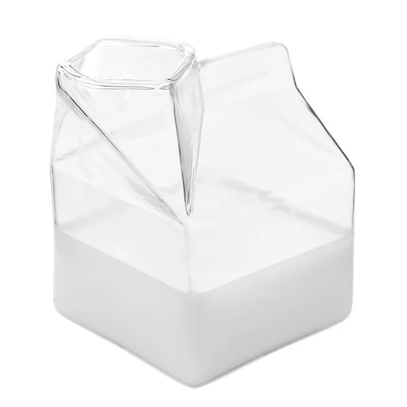 

380ml Kawaii Square Milk Carton Glass Cup Heat Resistant Cute Strawberry Peach Breakfast Cup Pudding Cup Milk Bottles 380ml чистий