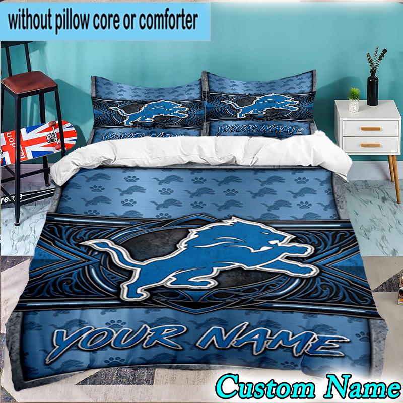 Custom Name 3PCS Detroit-Lions Team Bedding Set,Including Duvet Cover And 2pcs Pillowcases Perfect for Bedroom,Dormitory,Fan Christmas gift
