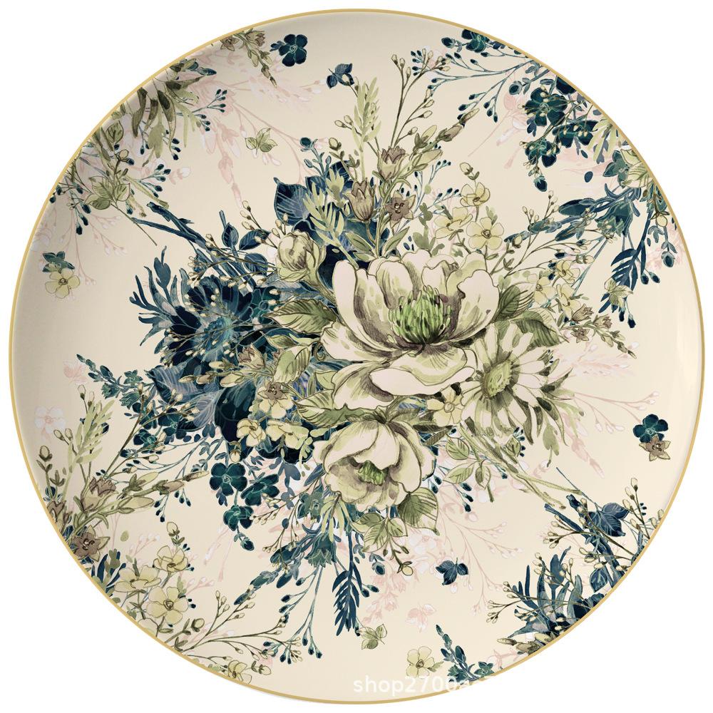 Vintage Ceramic Floral Western Plate, Gold Border, Dessert and Pastry Plate, Bone China Tableware, Dinner Plates, Gift Tracing