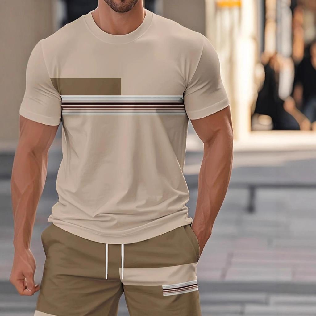 Large Size, Summer, T-shirt Shorts Set, Color Changing Pattern, 3D Digital Printing, Casual Set, Beach Shorts Short Sleeved