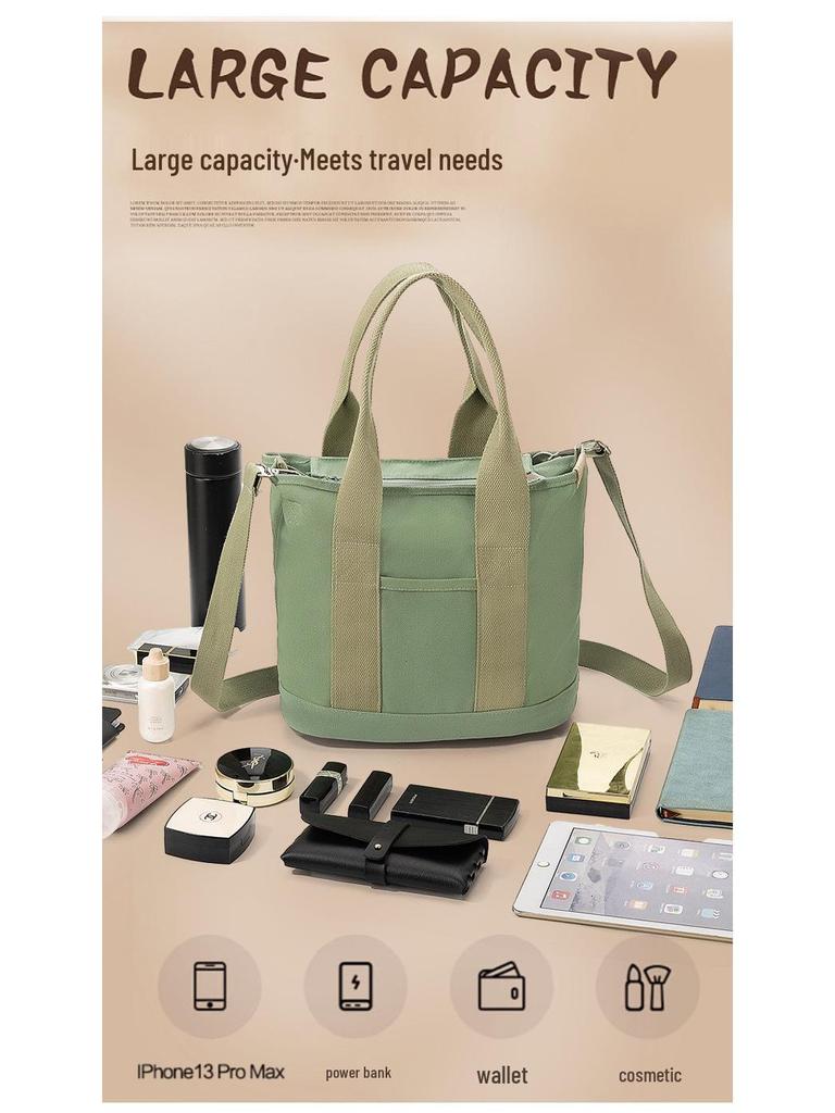 16oz Japanese-Korean Style Women's Tote: Single Shoulder, Crossbody, Large Capacity, Simple Canvas Handbag