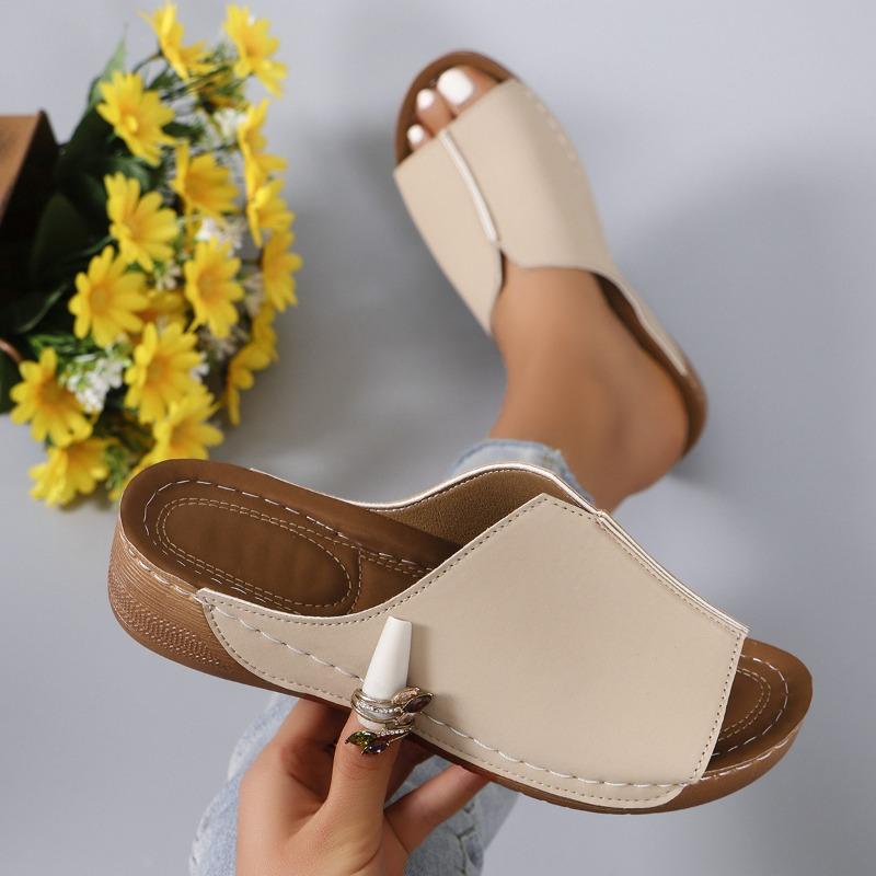Chaussures d'été confortables pour femmes, pantoufles à talons compensés et tongs simples
