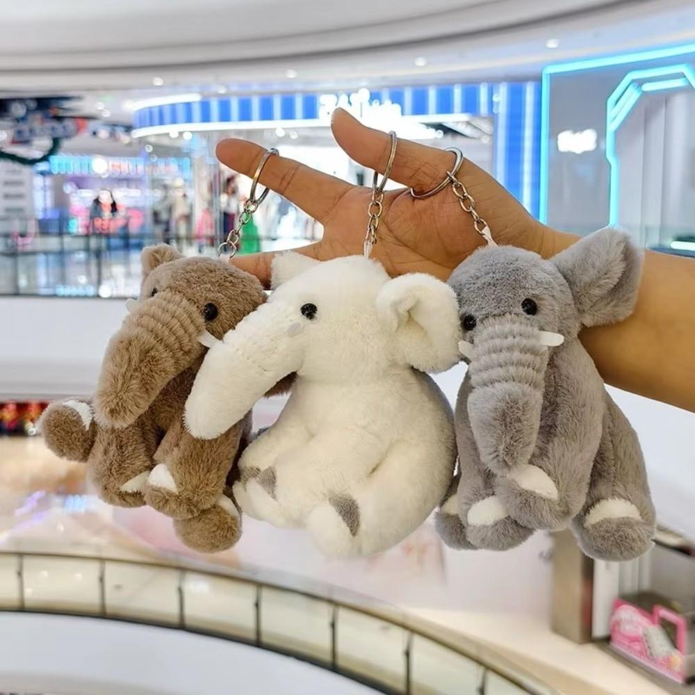 Cute Cartoon Elephant Keyring Polyester Animal Bag Pendant Love Pompom Plush Stuffed Keychain  Kids
