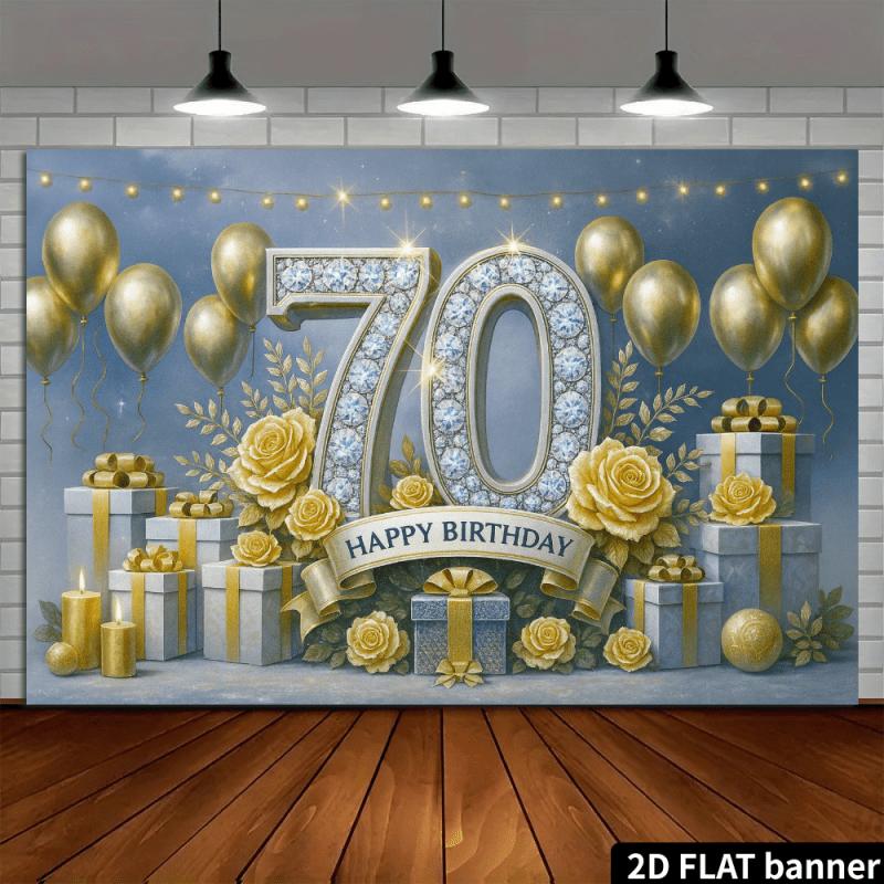 2D Planar High-end Black and Gold 70th Birthday Backdrop Cloth, Suitable for Both Indoor and Outdoor Use, Party Supplies