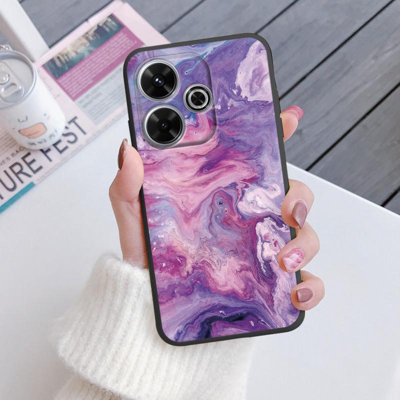 For Redmi 13 4G Phone Case Brown Leopard Print Soft Silicone TPU Cover Colorful Marble Fundas For Xiaomi Redmi 13 Redmi13 Coque