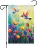 Spring Summer Garden Ag 12x18 Inch Double Sided Outside, Tulips Oral Hummingbird Spring Welcome Yard Outdoor Ag TTW LL GGO