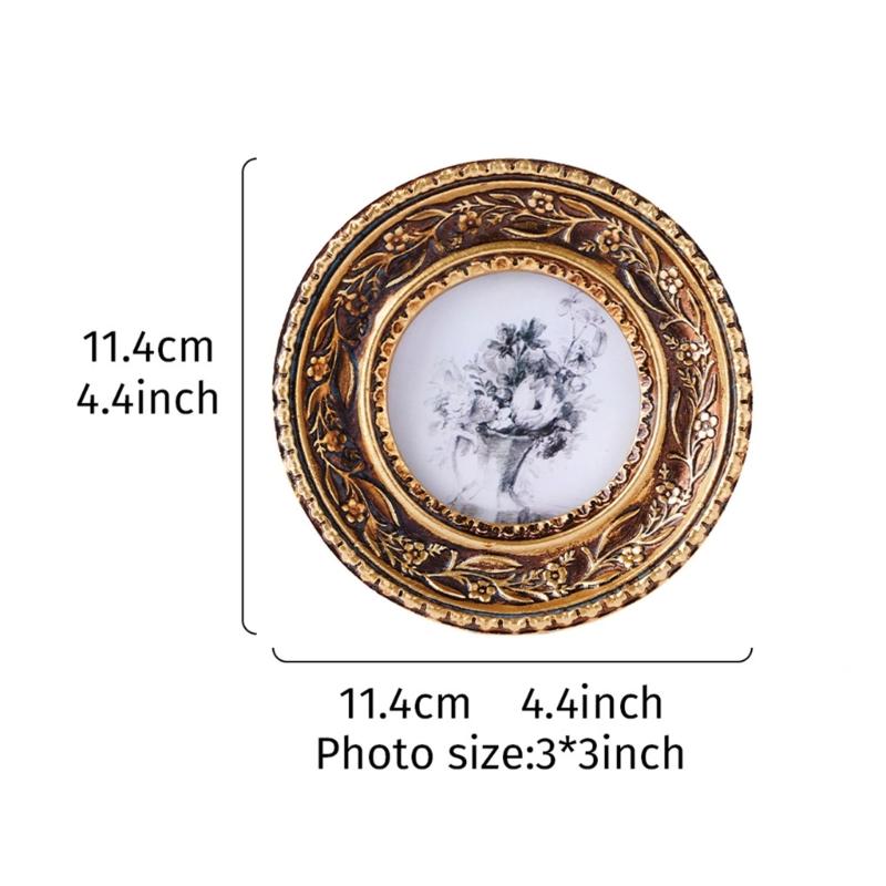 Elegant Resin Circular Picture Frame Antique Bronze Gold Florals Carving Photo Frame For Home Decoration And Desktop Display