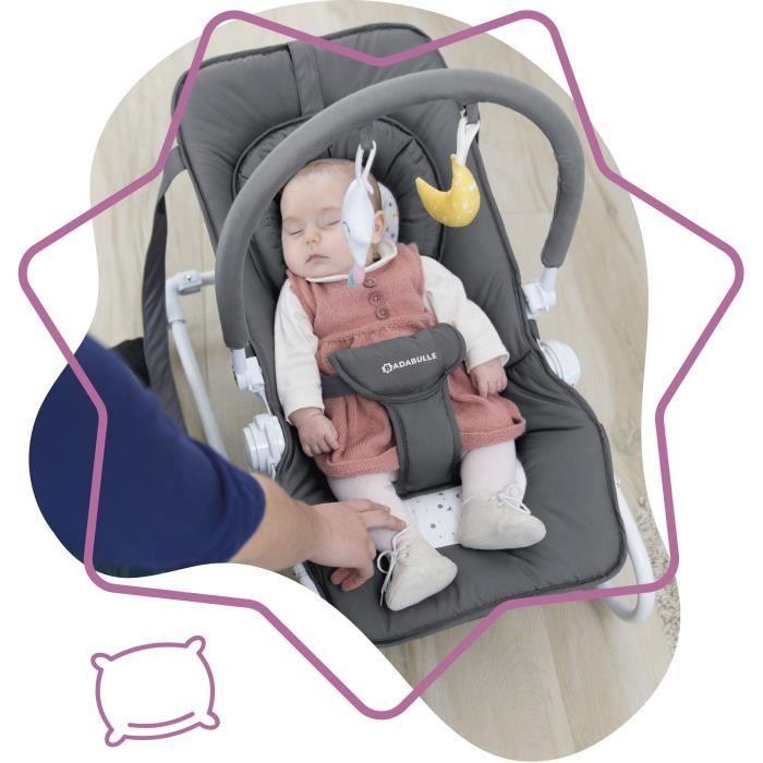 Badabulle Baby Bouncer - Easy Moonlight - Foldable - Fixed or Rocking Position - Play Arch - Removable Cover - Lifetime Warranty