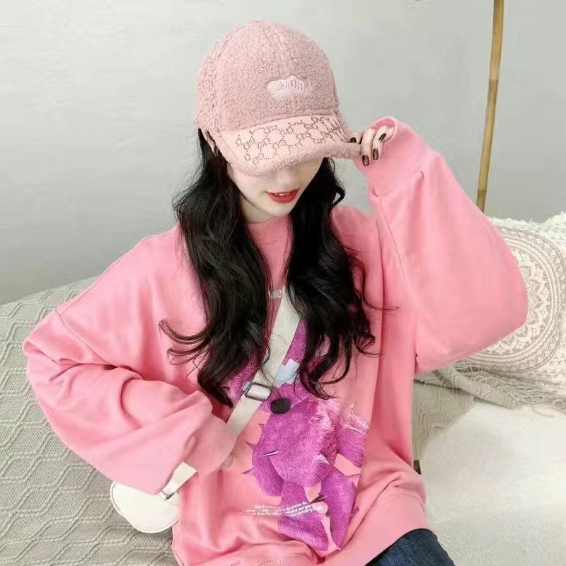 Winter Baseball Hat Winter Ladies Lamb Feather Thickened Warm Cap Women's Foreign Style Fashion Women's Black Versatile