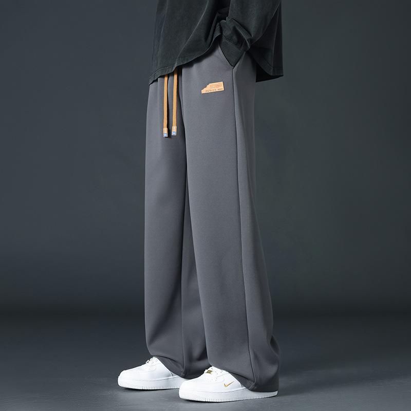Men's Beige Wide Leg Drawstring Sweatpants - Oversized Casual Streetwear Baggy Trousers  Pockets