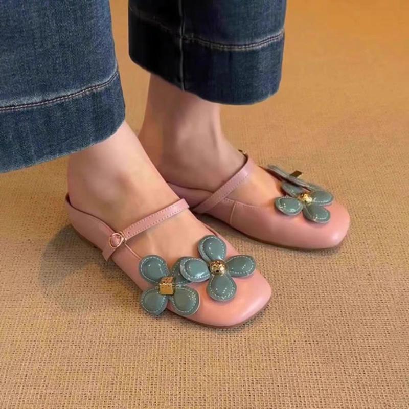 Flower Women Slippers Flats Casual Mules Shoes Women's Sandals 2025 Summer Slingback Flip Flops New Brand Slides Mujer Zapatos