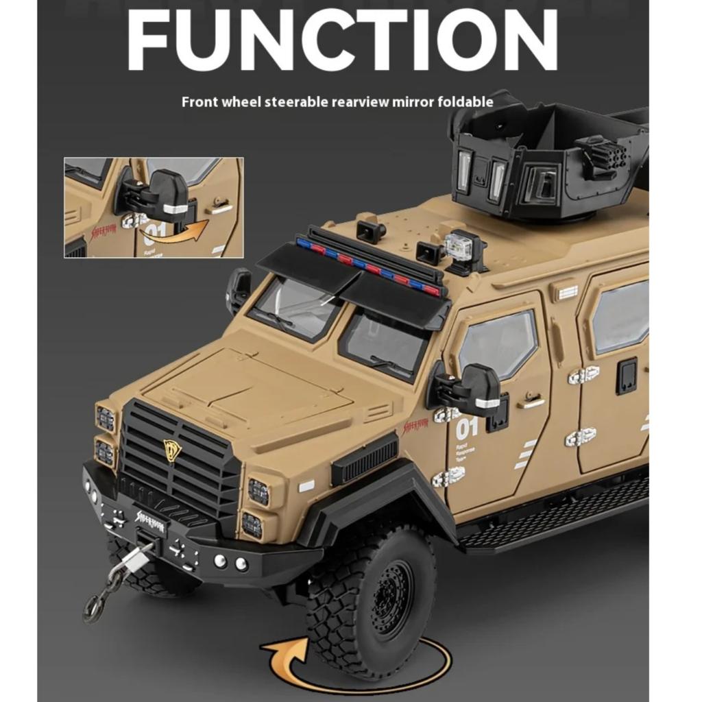 1/24 Scale Sword Toothed Tiger Explosion Proof Car Model Alloy Diecast Police Armored Off-road Vehicles Car Model Birthday Gift Boy