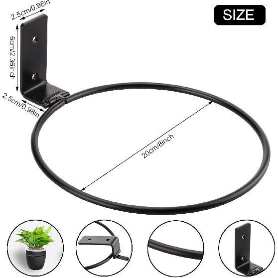 Flower Plant Pot Holder Ring, 2Pcs 8Inch Black Wall Planter Hook Hanging Stand Mounted Hangers Collapsible Bracket for Balcony Home Garden Yard