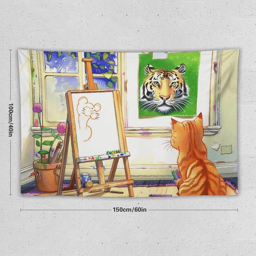 Tapestry Wall Art Cute Cat And Tiger Portrait Funny Animals Tapestry Wall Hanging Wall Decor for Bedroom Living Room Decor for