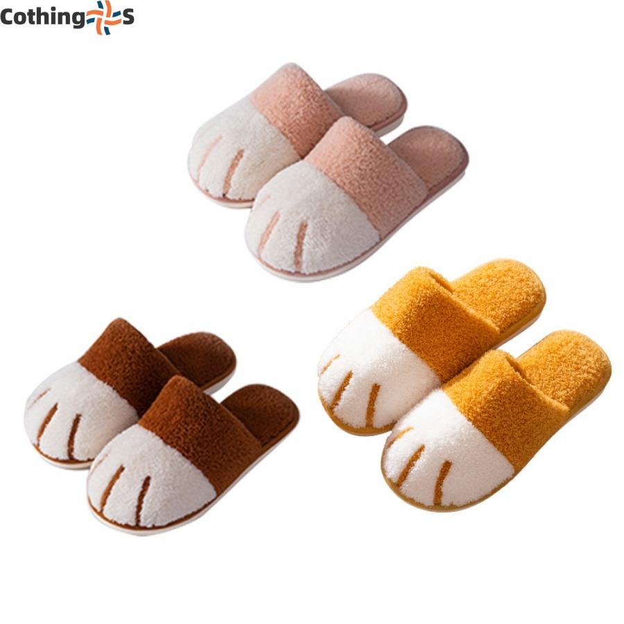Pantofole di Cotone Casa Cartone Animato Carino Zampa di Gatto Peluche Pelliccia Scarpe Coppia Calde da Interno Pantofole a Fondo Morbido