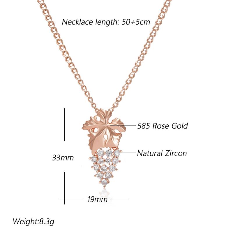 Kienl Full Shiny Natural Zircon Big Pendant Necklace For Women  Rose Gold Color Crystal Grape Pendant Daily Vintage Jewelry