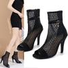 2025 Sexy Female Sandals Peep Toe Flock Suede Breathable Mesh Zipper Belt Buckle Thin High Heels 10cm Plus Size