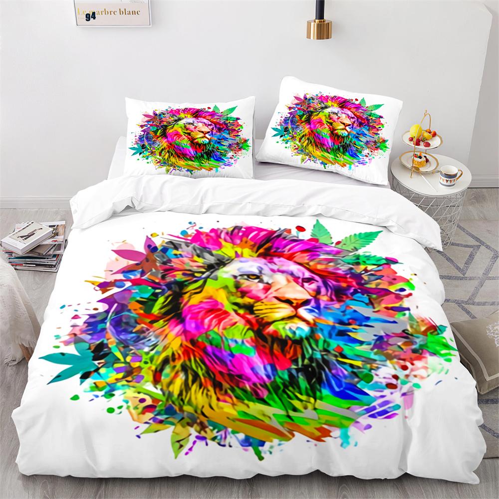 Lion Duvet Cover Set 3D Print Wild Animal Under Sunshine King Queen Size For Teens Kids Bedding Set Polyester Comforter Cover