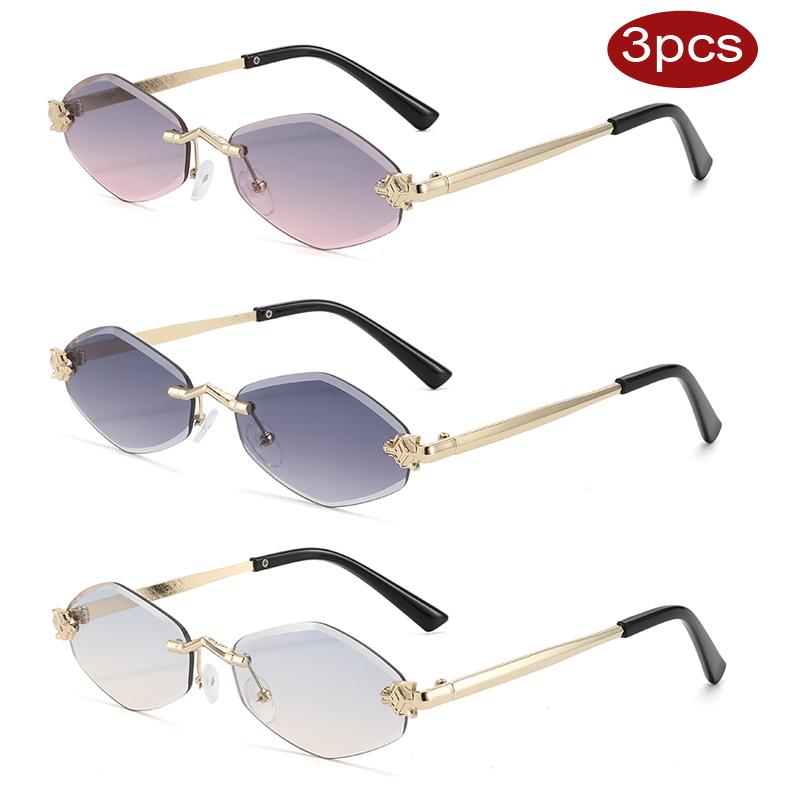 

3 шт. Винтажные Маленькие Многоугольные Солнцезащитные Очки для Женщин Роскошный Стиль Бренда Без Ободка Ромбовидные Солнечные Очки Женские Модные Металлический Материал Теневые Очки