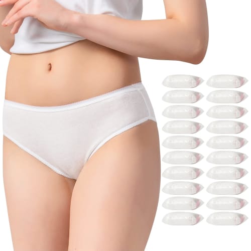 Travelcare 20-Count Women's Disposable 100% Cotton Underwear Briefs, Travel Panties for Hotels, Spas, Hospitals, and Emergency Stays (L, White)