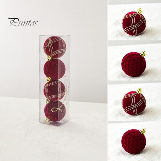 4 Stück Weihnachtskugeln, Ornamente, bruchsicher, 6/8 cm, glänzende Strasssteine/Kunstperle, rote Kunststoffkugel für Feiertagsparty-Szenen-Layout, Weihnachtsbaum