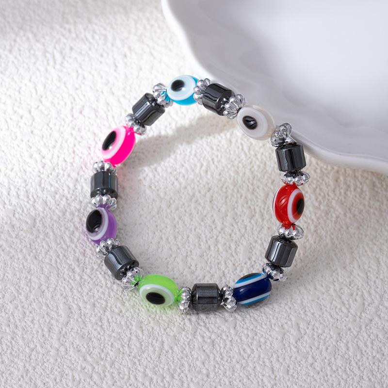 Vintage Handmade Colored Turquoise Beads Devil'S Eye Bracelet Fashion Personality Beaded Eye Elastic Bracelet