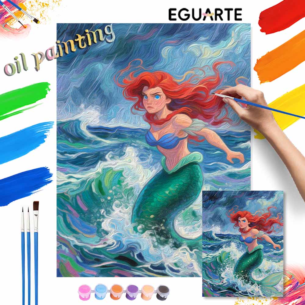 Disney The Little Mermaid Ariel Oil Painting Art Kit Hand Painted Home Decor
