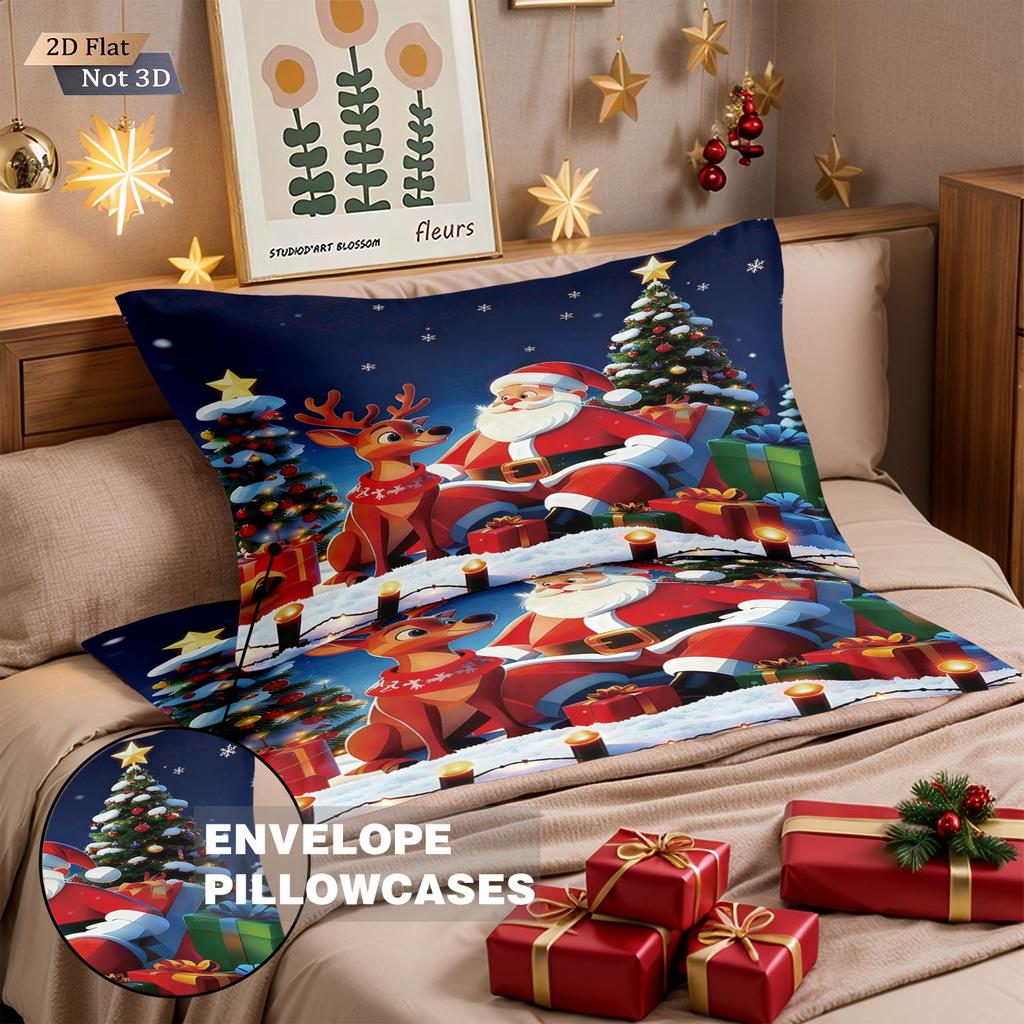 3pcs Merry Christmas, Santa Claus Printed Chipless Bedding Set, Multi Size Bedding Decoration, Comfortable and Machine Washable