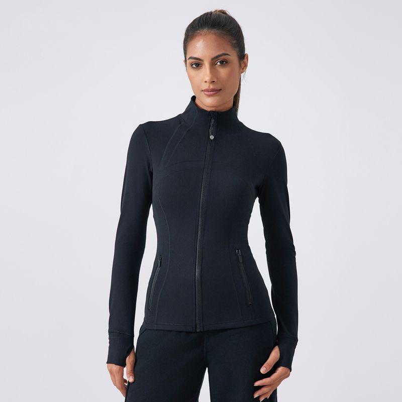 

Waist-Tight Slim Looking Yoga Clothing Top Women s Spring & Fall Stretch Slim Fit and Quick-Drying Fitness Running Sweater Exercise Jacket Outwear Black (new version) XXL/12