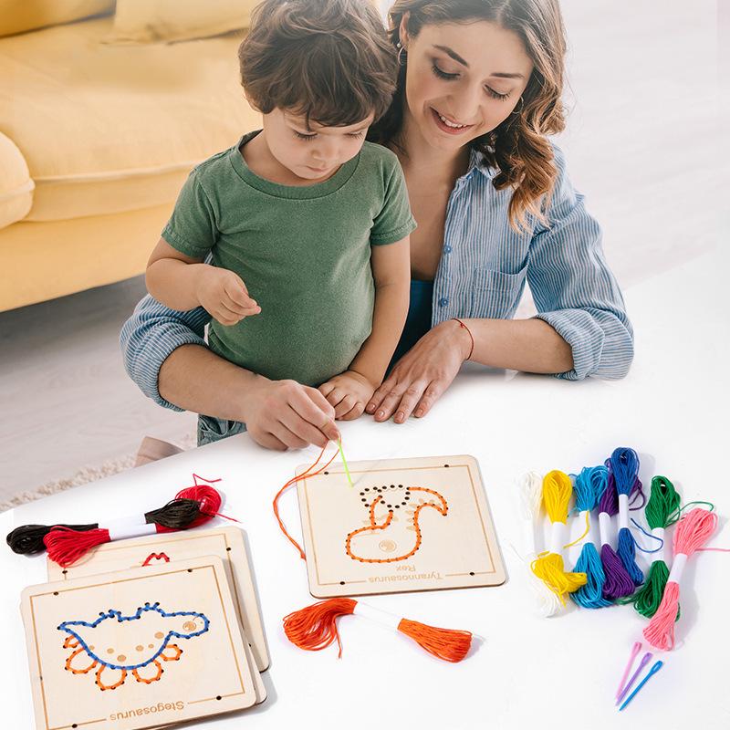 Children's Embroidery and Threading Wooden Toy - DIY Educational Set for Kindergarten