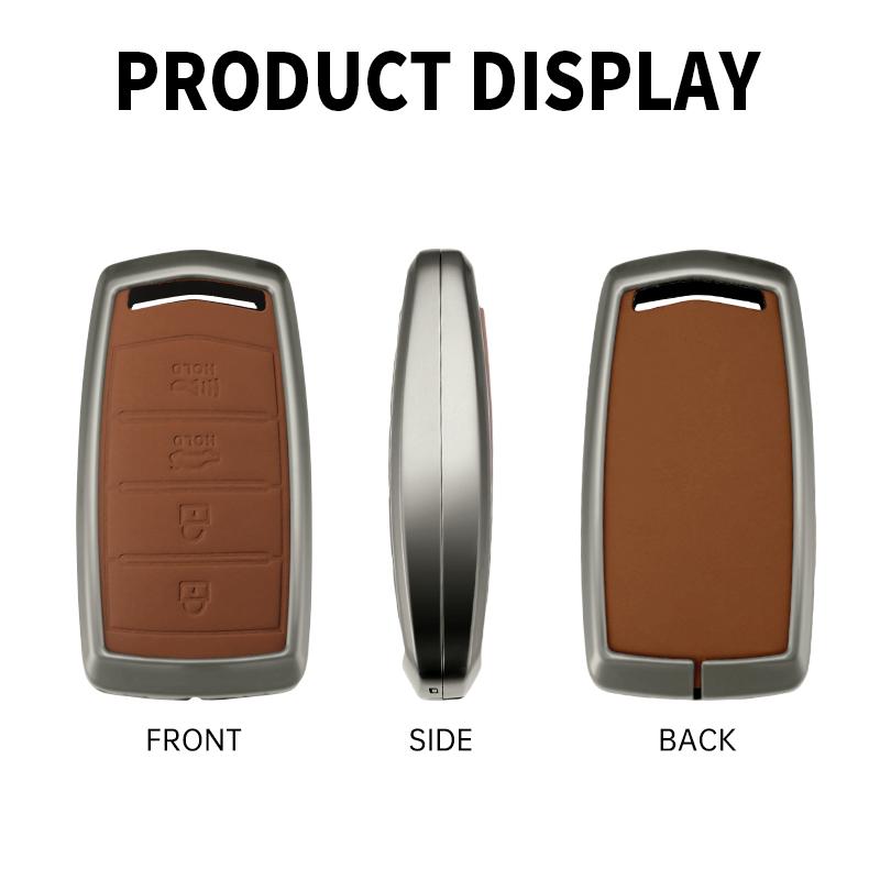 Zinc Alloy+Leather Car Key Case Cover Shell Fob For Hyundai Genesis G70 G80 Eq900 G90 Car Interior Keychain Accessories