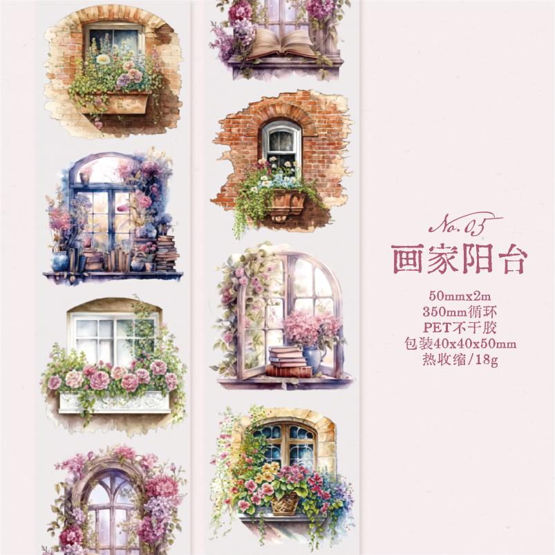 5cm*2m Vintage PET Landscape Girl Tape Decorative Stick Labels Diary Album Scrapbooking Material Handmade Junk Journal Supplies