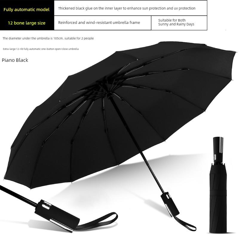 Sunshade and Rain Umbrella, Dual-Purpose, for Men and Women, with Printed Logo, Foldable, Automatic, Wind-Resistant, Thickened and Reinforced, Large